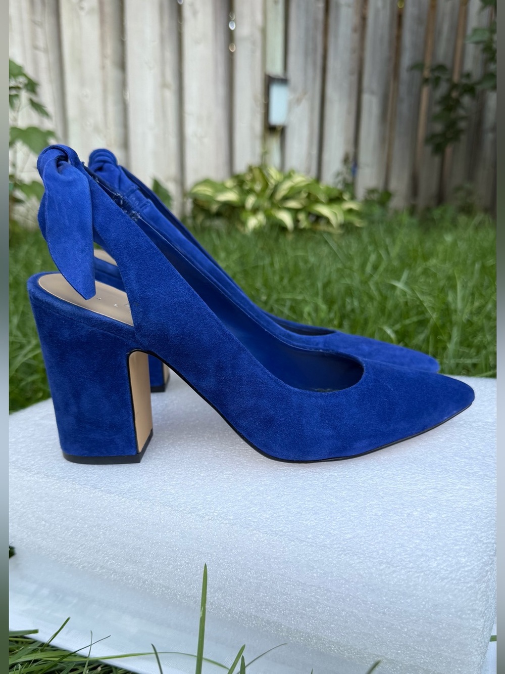 Lord & Taylor Royal Blue Suede Bow Slingback Block Heels 7.5